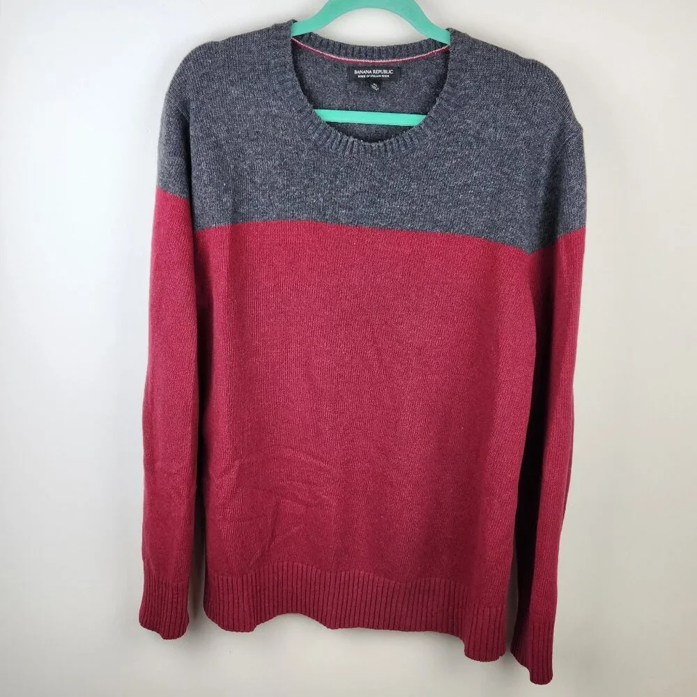 Banana Republic Italian Merino Wool Blend Colorblock Crewneck Sweater sz XL
