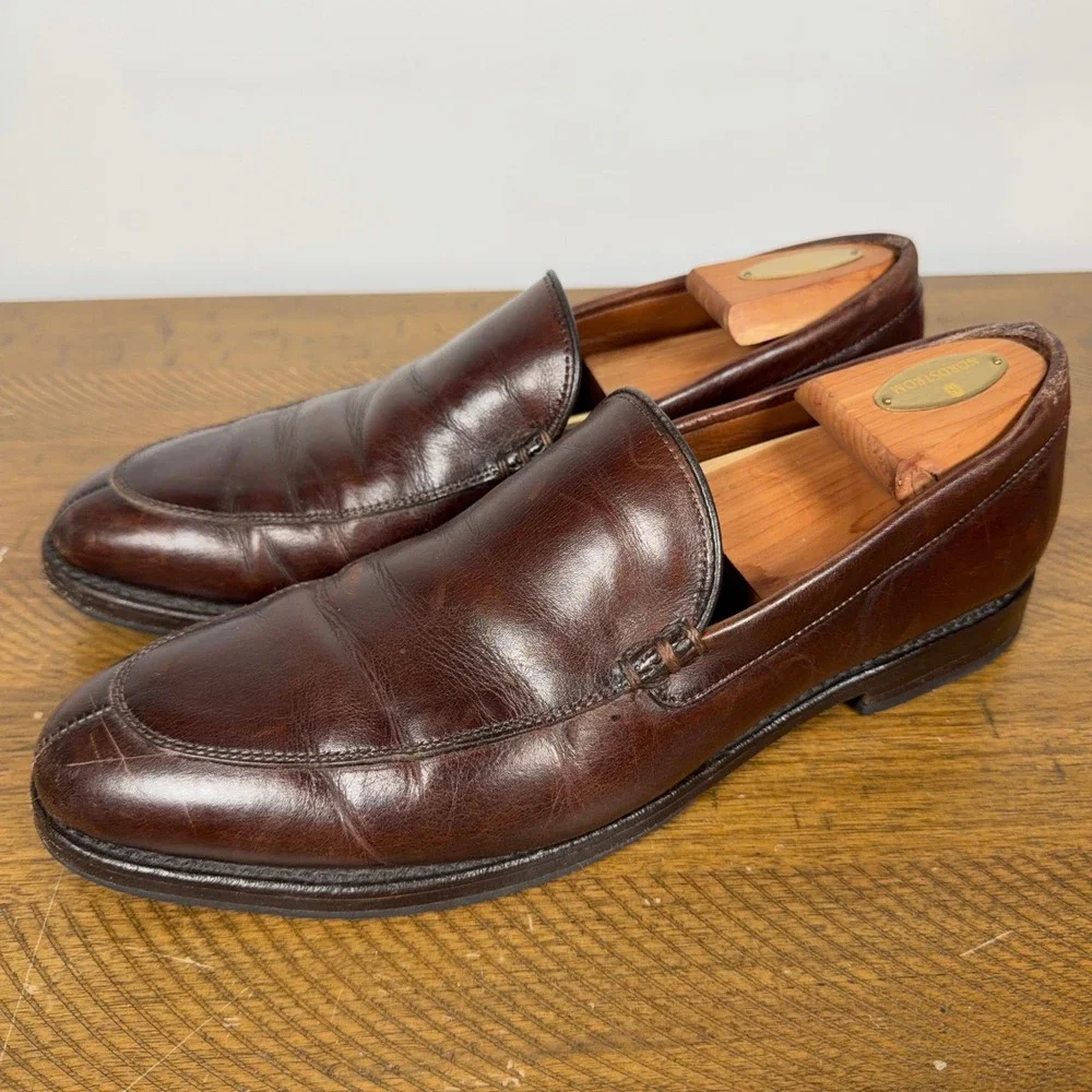 Allen Edmonds Shoes Mens 9.5 D Brown Steen Leather Apron Toe Dress Loafers