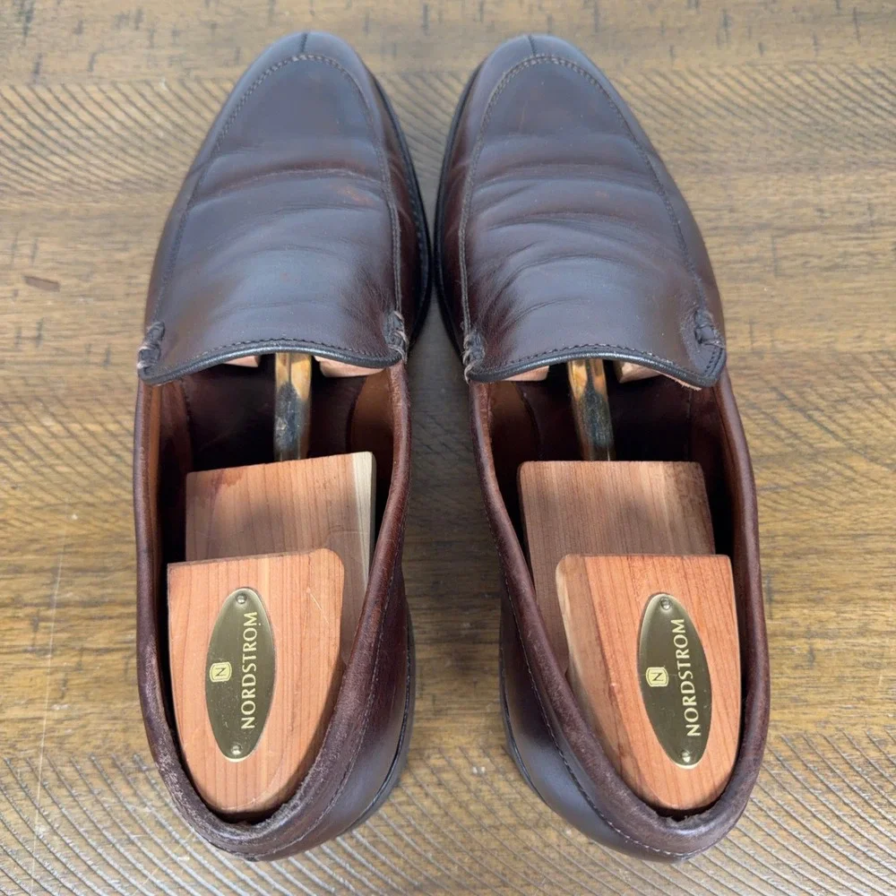 Allen Edmonds Shoes Mens 9.5 D Brown Steen Leather Apron Toe Dress Loafers