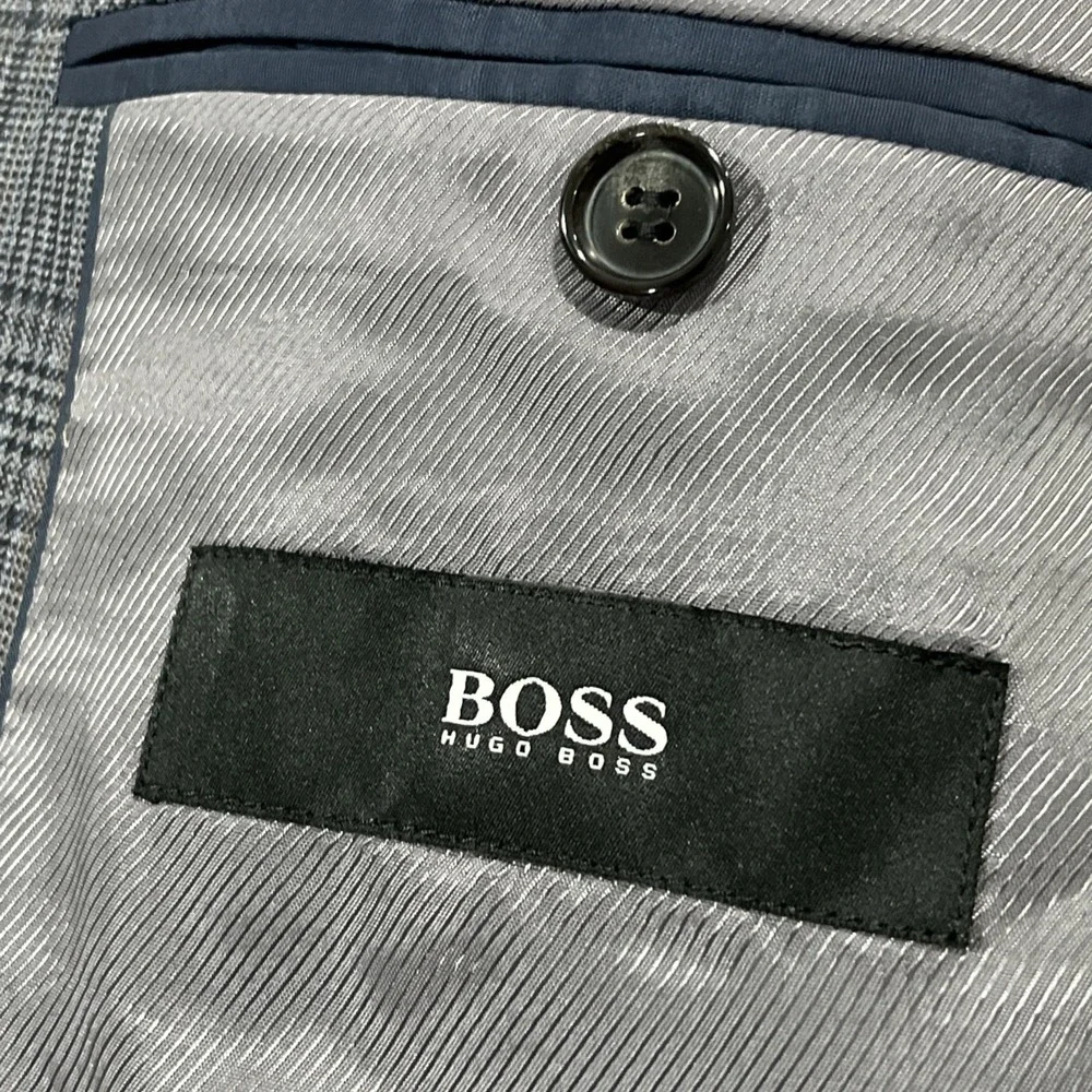 BOSS Hugo Boss Men's Tesse Biella Wool Gray Plaid Blazer Sport Coat Jacket 42R