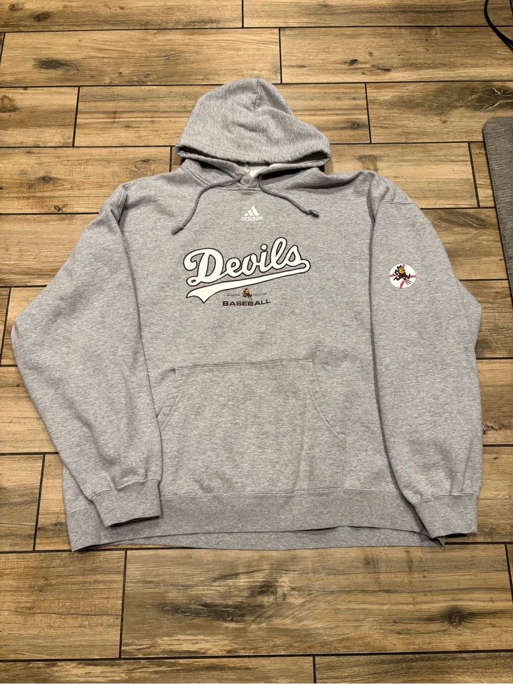 Vintage Adidas ASU Sun Devils Hoodie Heather Grey Baseball Pullover XL