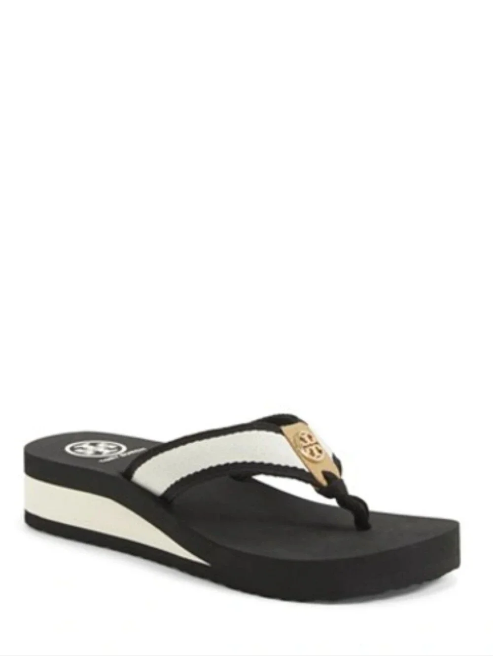 Tory Burch Frankie Wedge Gold Emblem Sandal Size 8