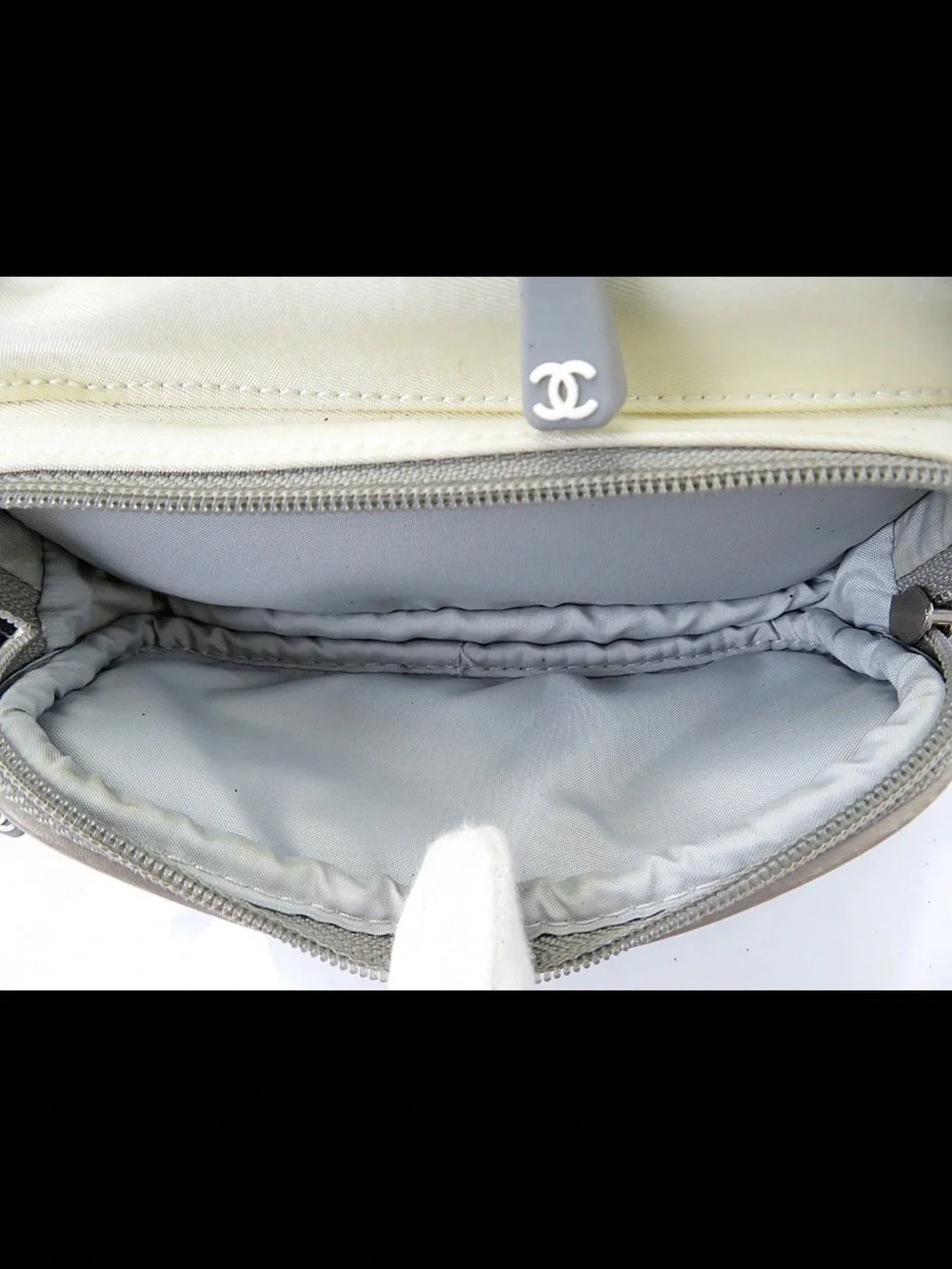 CHANEL Cream and Taupe Men's Canvas Backpack with Black Straps
