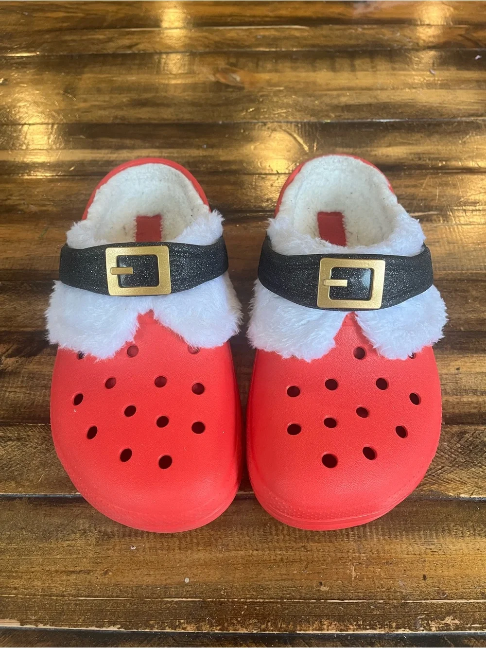 Crocs Santa Claus Clogs Classic Lined Kid Size 3 Slip-On Shoes Christmas Red EUC