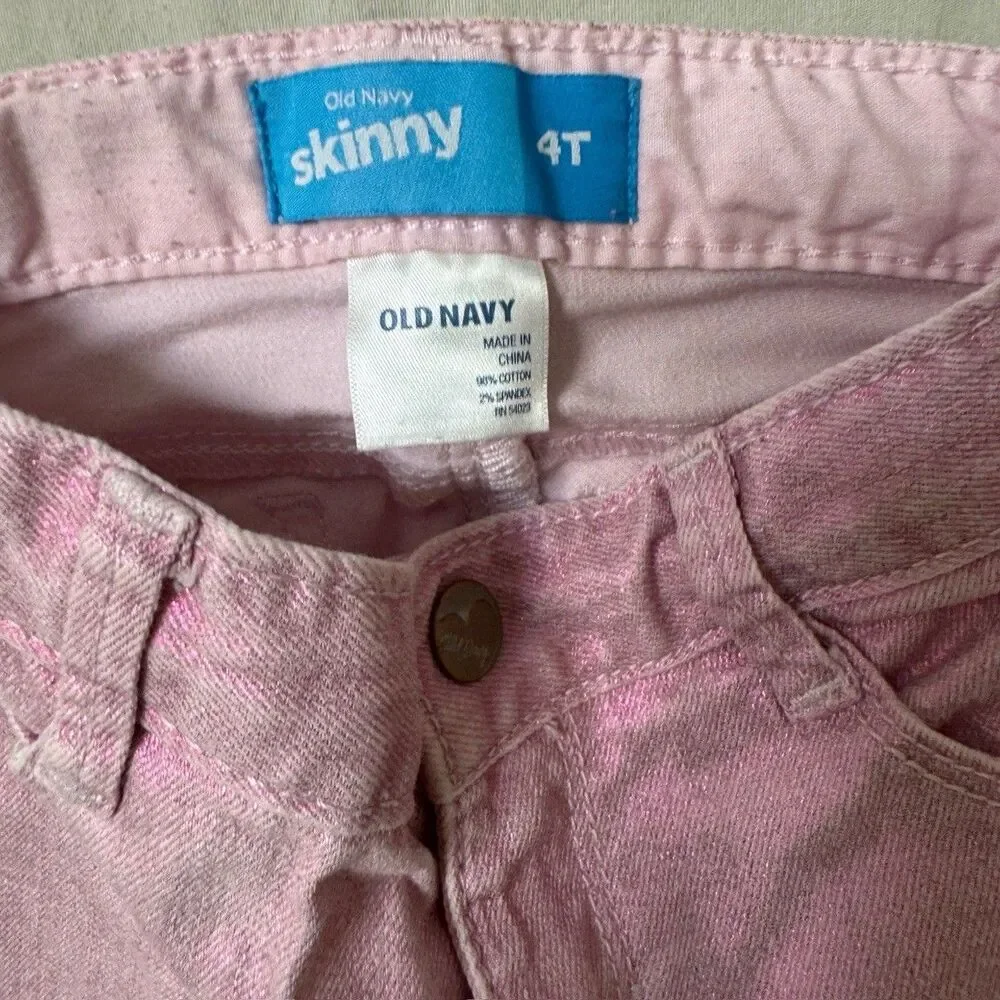 Old Navy Pink Shimmer Jeans Girls 4T Skinny Pants Adjustable Waist Fall Winter