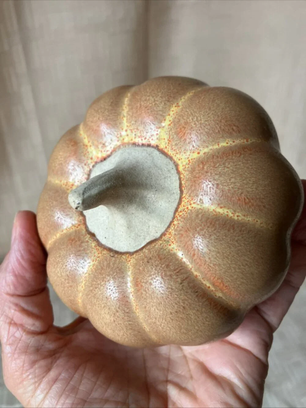 Decorative Ceramic Pumpkin Small Round Speckled Tan, Yellow & Orange Fall