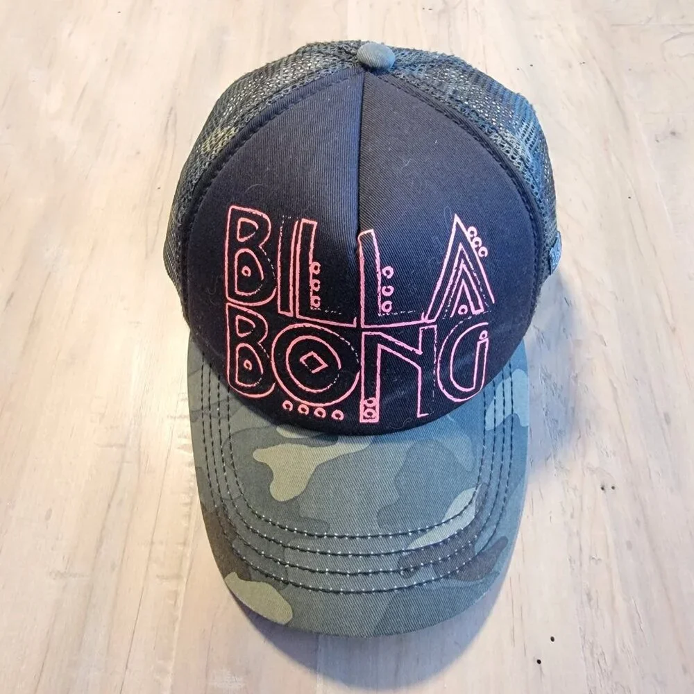 Women Billabong Camo Mesh Trucker Snapback Hat‎ Cap Surf Skate Black Green Pink