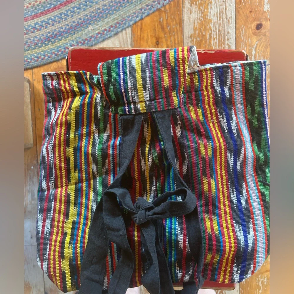 Guatemalan Boho Rainbow Woven Cotton Backpack