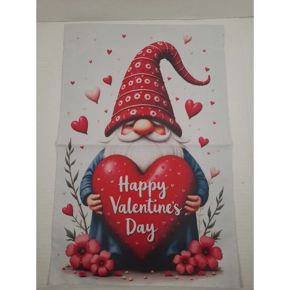 NEW Home & Garden 1pc Double Side Happy Valentines‎ Day Gnome Garden Flag 12x18