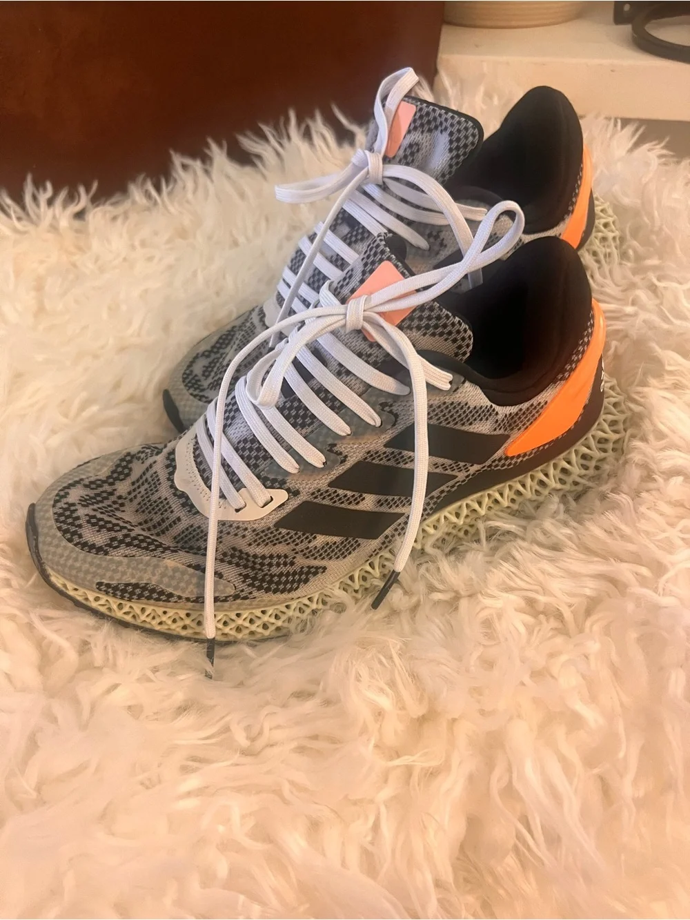 Adidas Grey & Black Knit Running Sneakers with Orange Accents