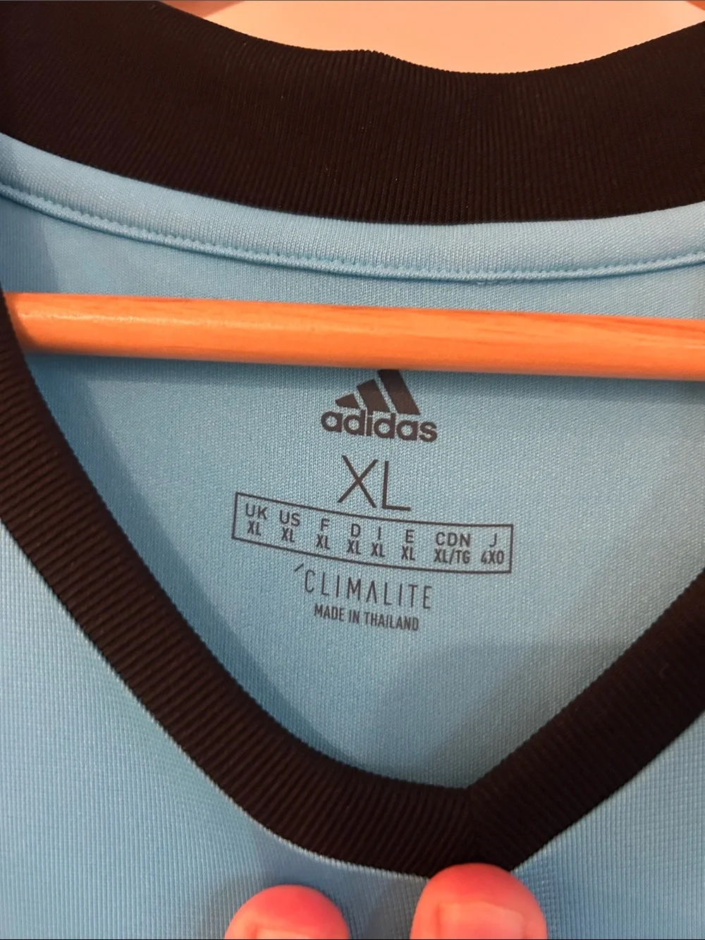 adidas Men’s Aqua Blue Short-Sleeve V-Neck Shirt with Black Trim