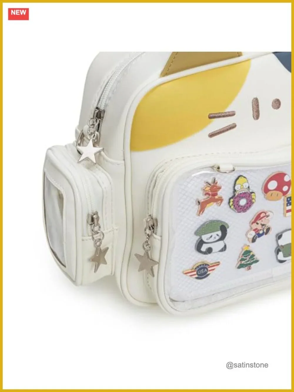 Kawaii Cat Ita Bag Crossbody Backpack with Pin Display Window PU Leather