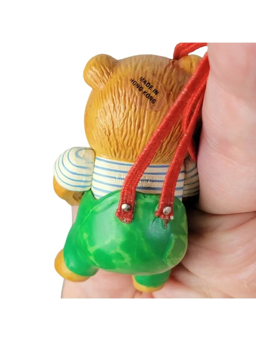 Enesco Vintage 1987 Christmas Tree Ornament Hanging Teddy Suspenders Box 80s Dec