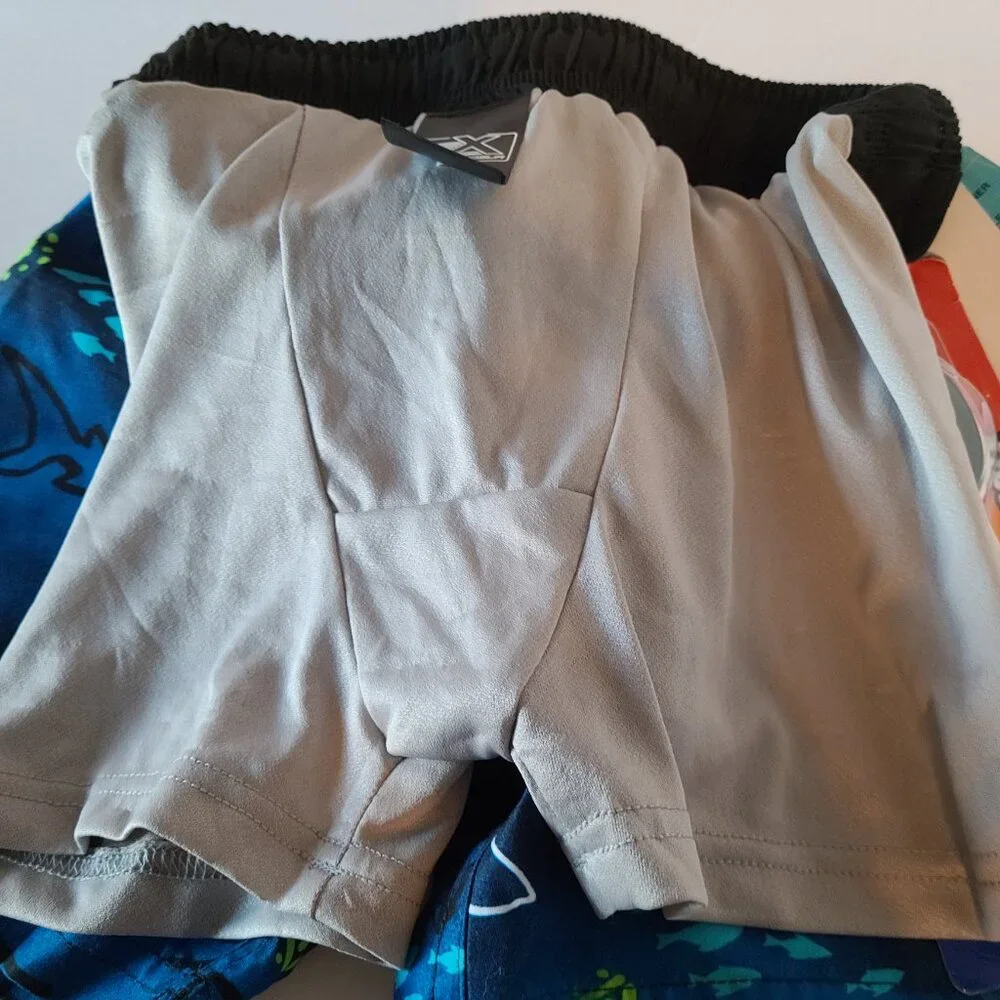 ZEROXPOSUR SWIM SHORTS & GOGGLES-UPF50+-TEAL SHARK MOTIF-SIZE 6/7