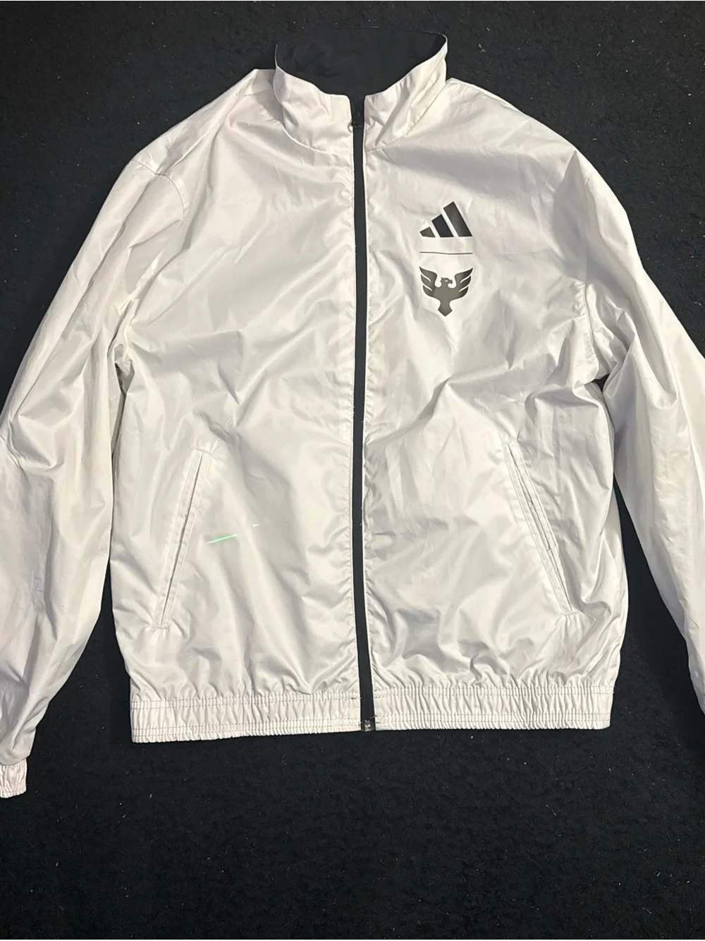 adidas Black Windbreaker Jacket with Red Stripe Accents
