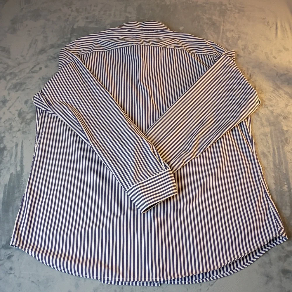 Banana Republic Slim Fit Mens XL Blue White Striped Button Down Dress Shirt 17.5