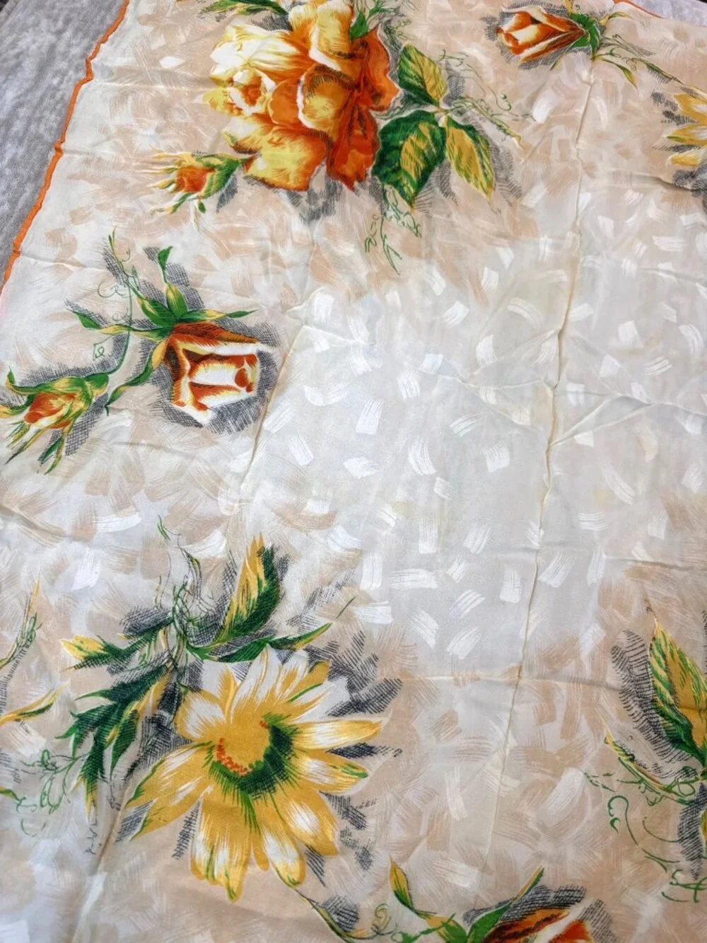 Yellow Orange Spring Floral Vintage Square Women's Fashion Scarf 30” x 30”