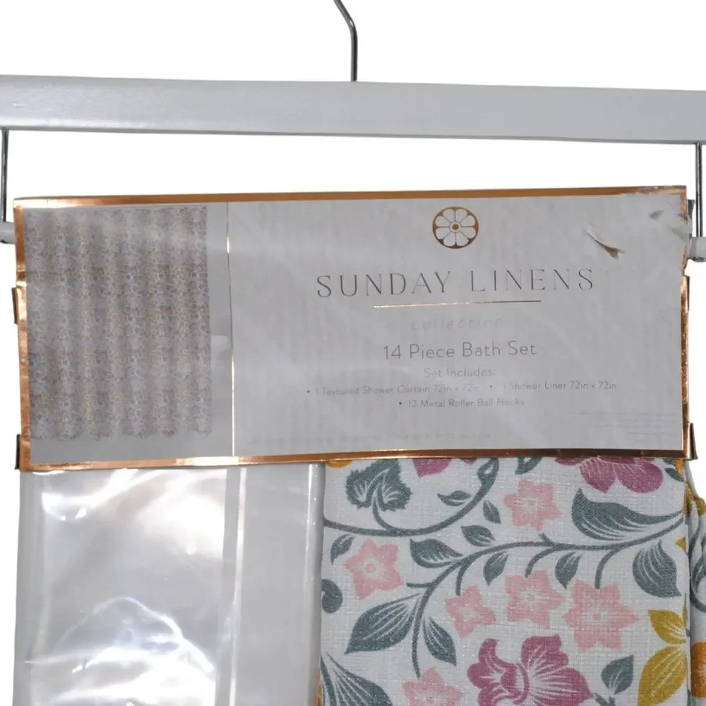 14 Piece Bath Set Shower Curtain And Liner And 12 Hooks Light Green Color