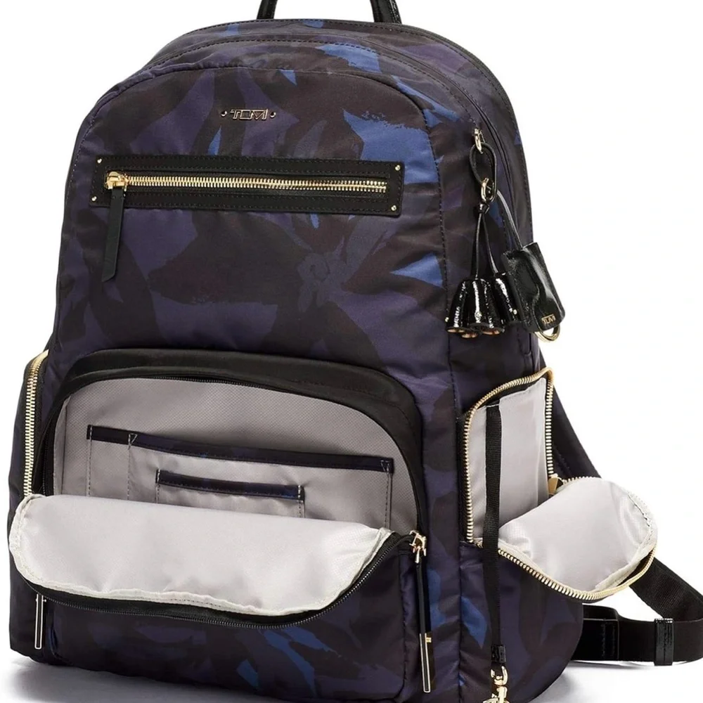 Tumi Navy and Black Floral Print Backpack
