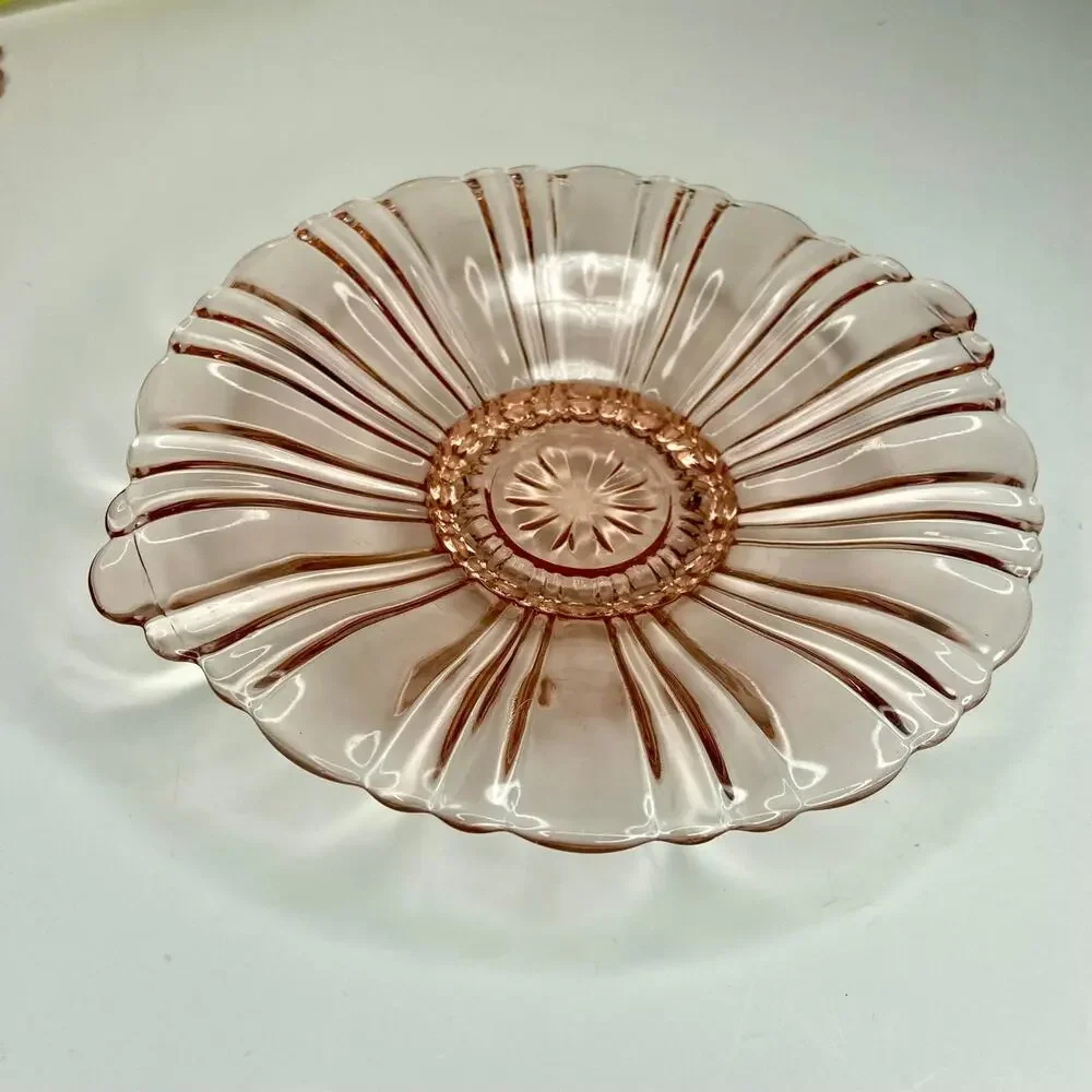 Vintage Circle Shaped Pink Depression Era Glass Dish