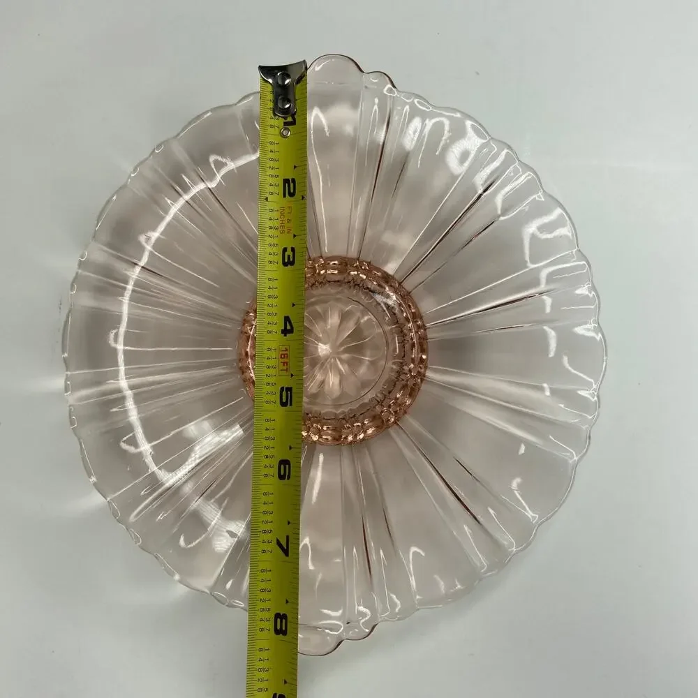 Vintage Circle Shaped Pink Depression Era Glass Dish