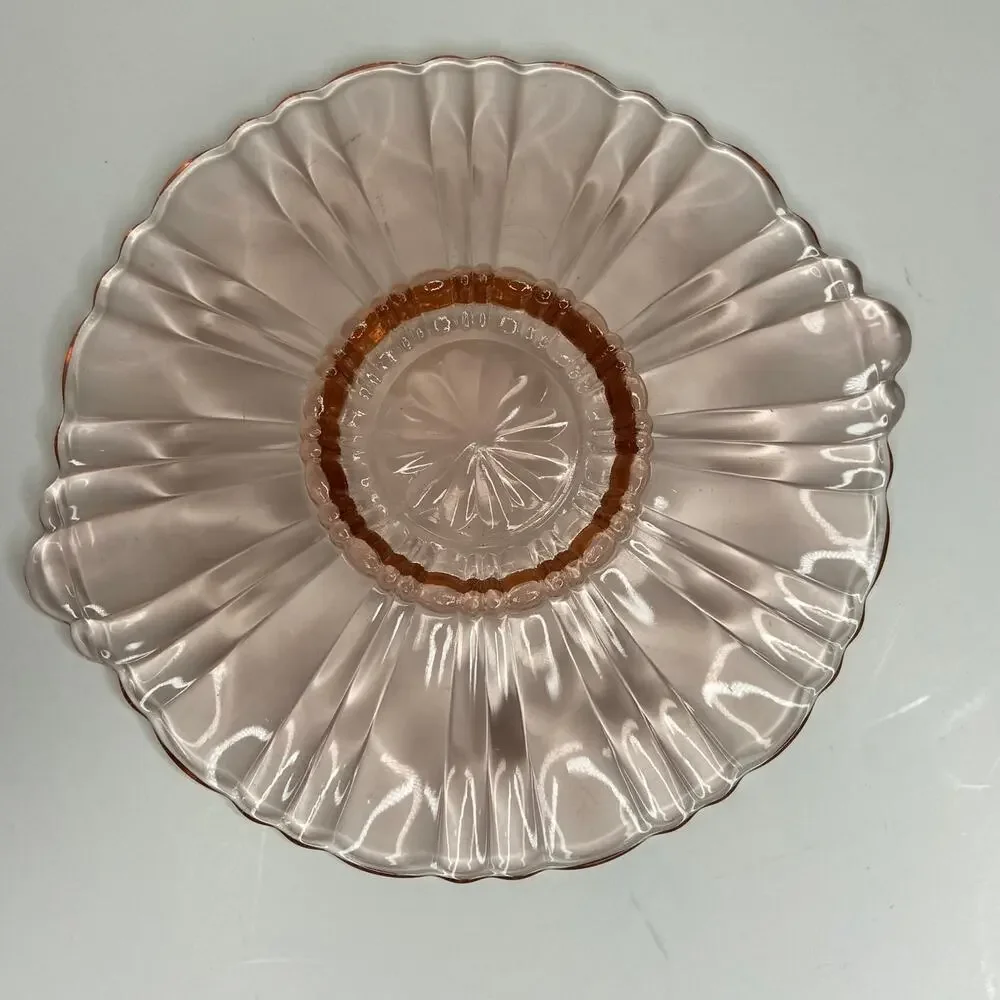 Vintage Circle Shaped Pink Depression Era Glass Dish
