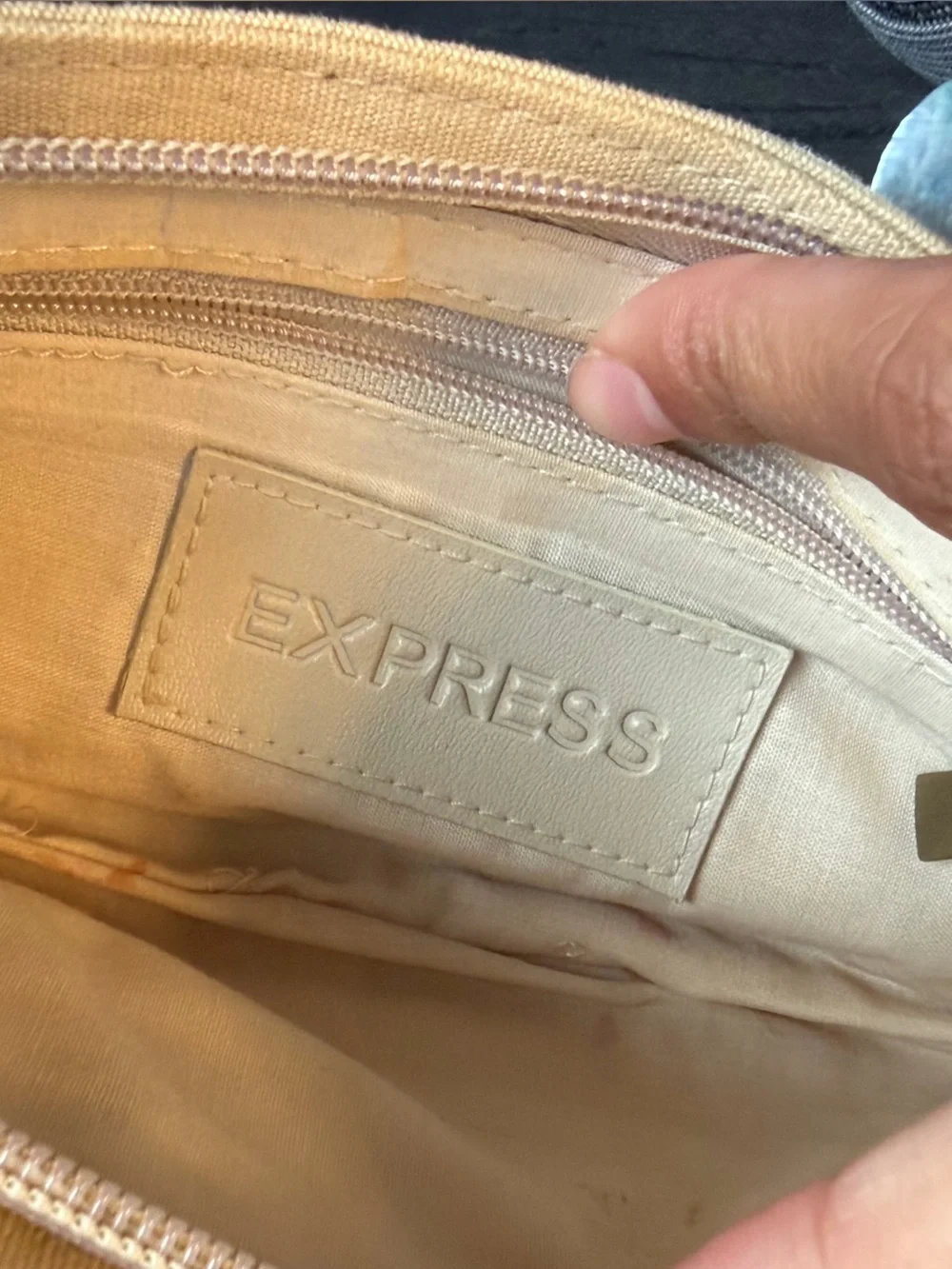Express Iridescent Shell Sequin Wristlet in Cream
