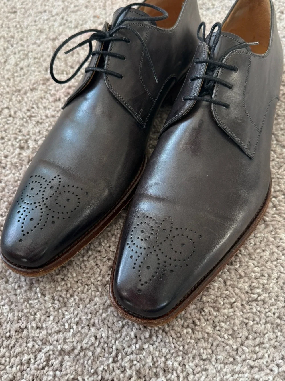 Magnanni Gray Leather Dress Shoes Medallion Toe Men’s 12 M Handmade Spain