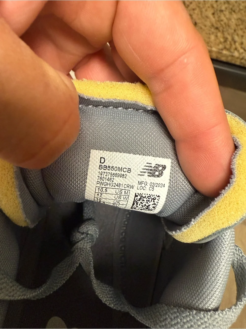 New Balance 550 Grey Grey BB550MCB Men Size 10.5 Used