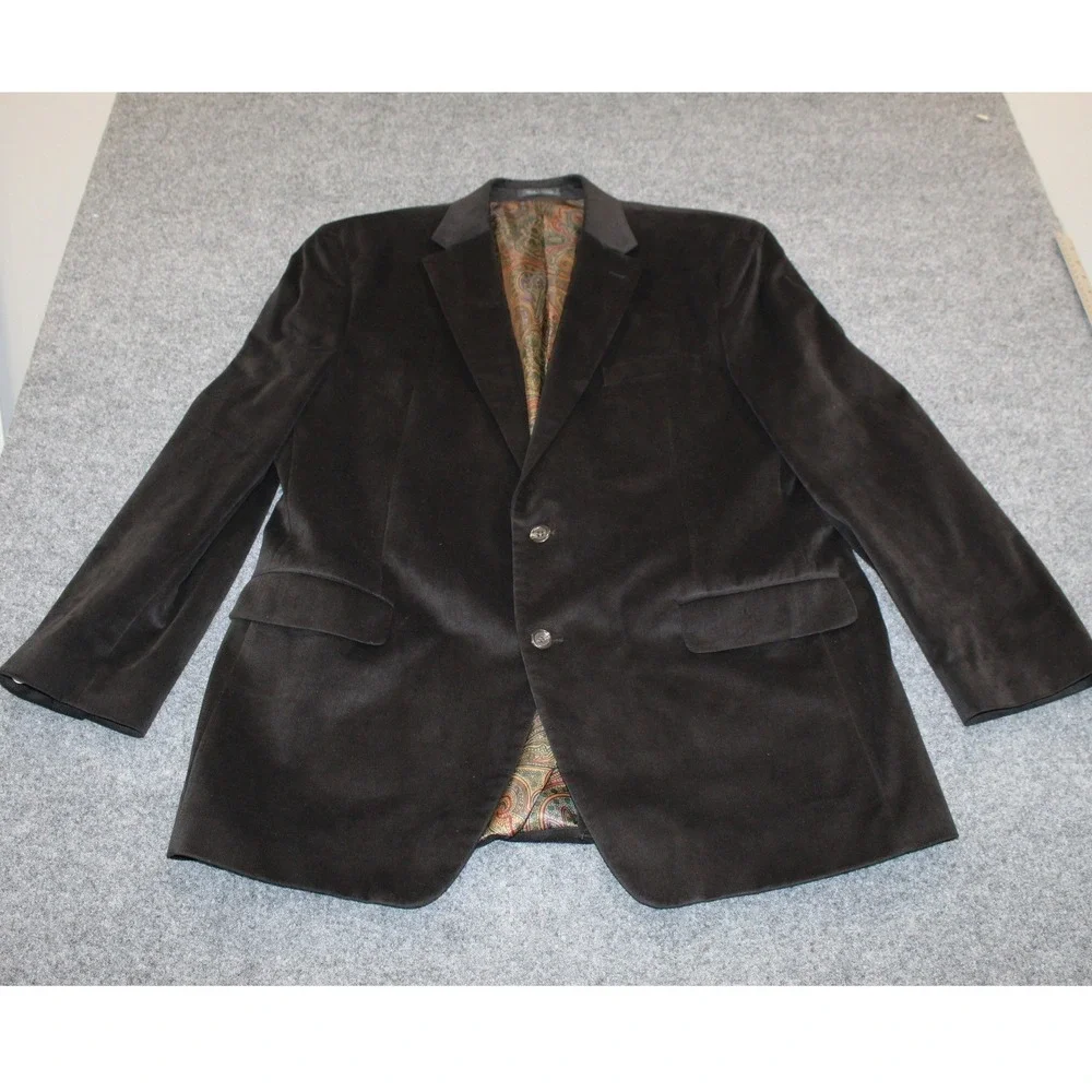 Lauren‎ Ralph Lauren Mens Black Corduroy Blazer Paisley Lining 46L Jacket