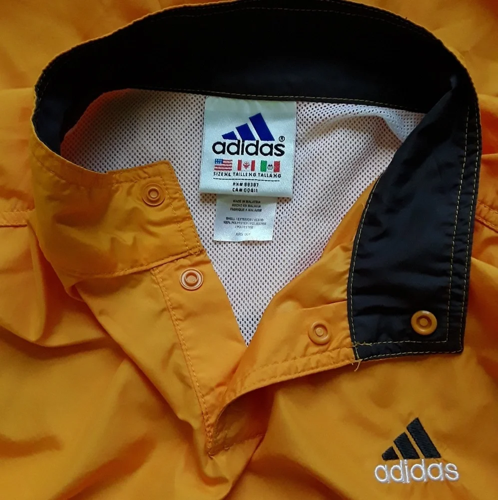 Vintage Adidas men  orange long sleeve polyester jacket snap size XL