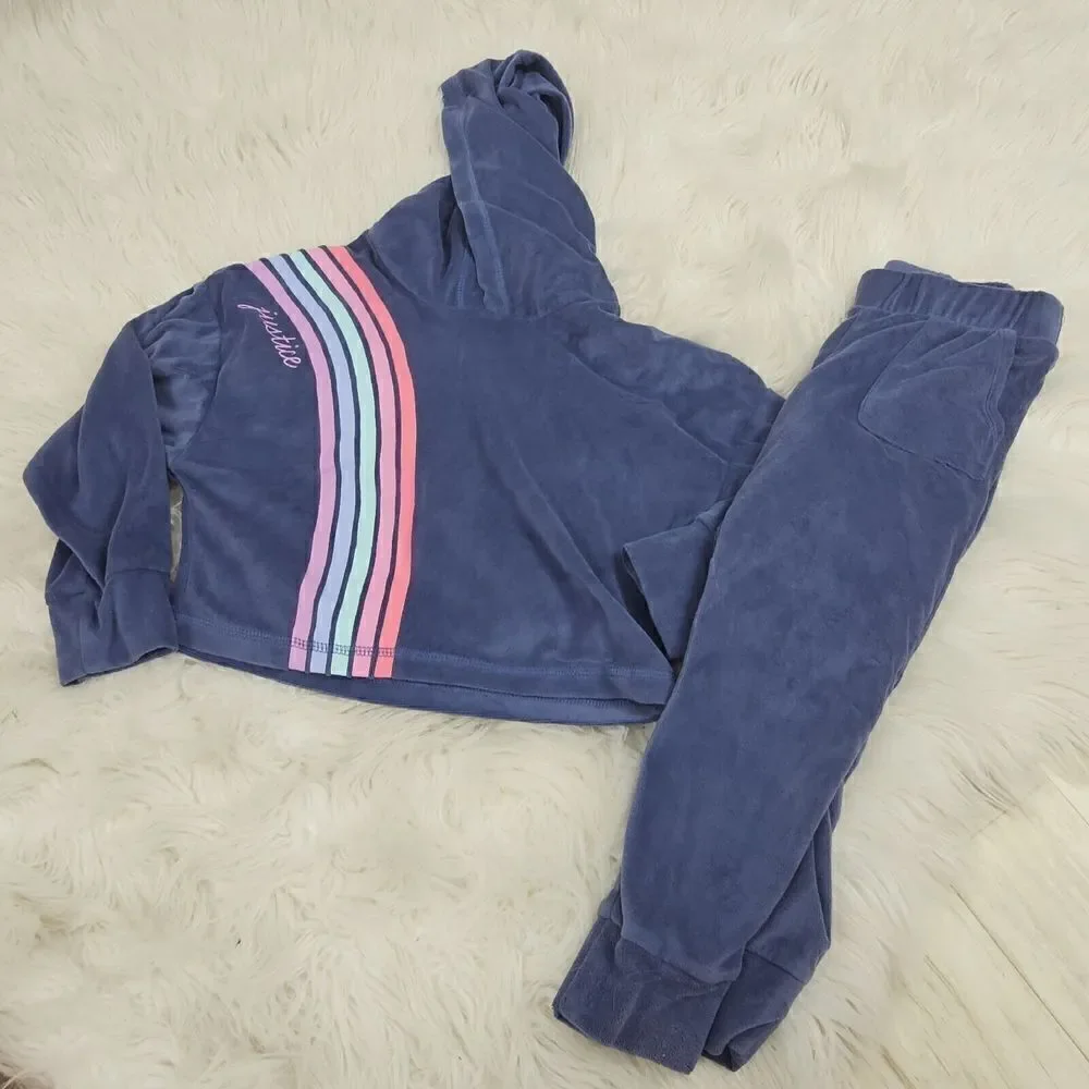 Justice Blue Jogger Track Set Cropped Hoodie Outfit Girls Size XS Sleep