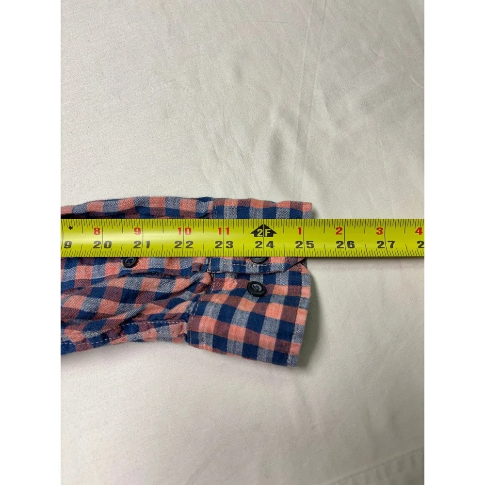 Banana Republic Camden Fit Mens Medium 100% Linen Gingham Shirt Navy Coral Pink