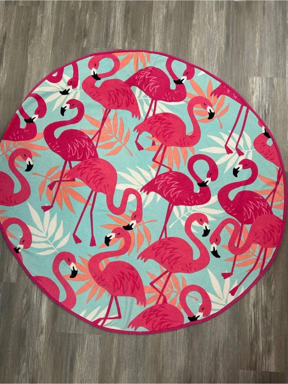 NWOT  Flamingo beach towel, 48” round