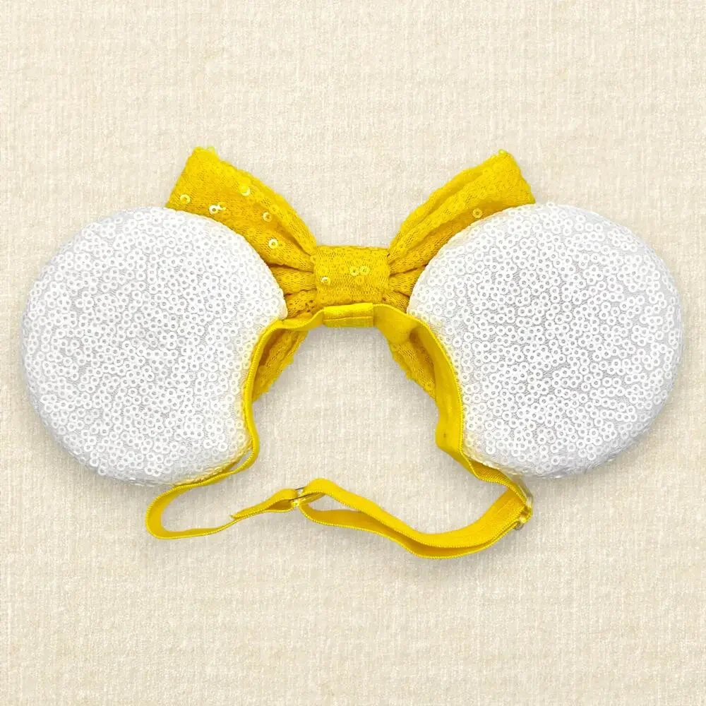 Elastic White Sequin Candy Corn Minnie Ears | Disney-Inspired Mouse Ears