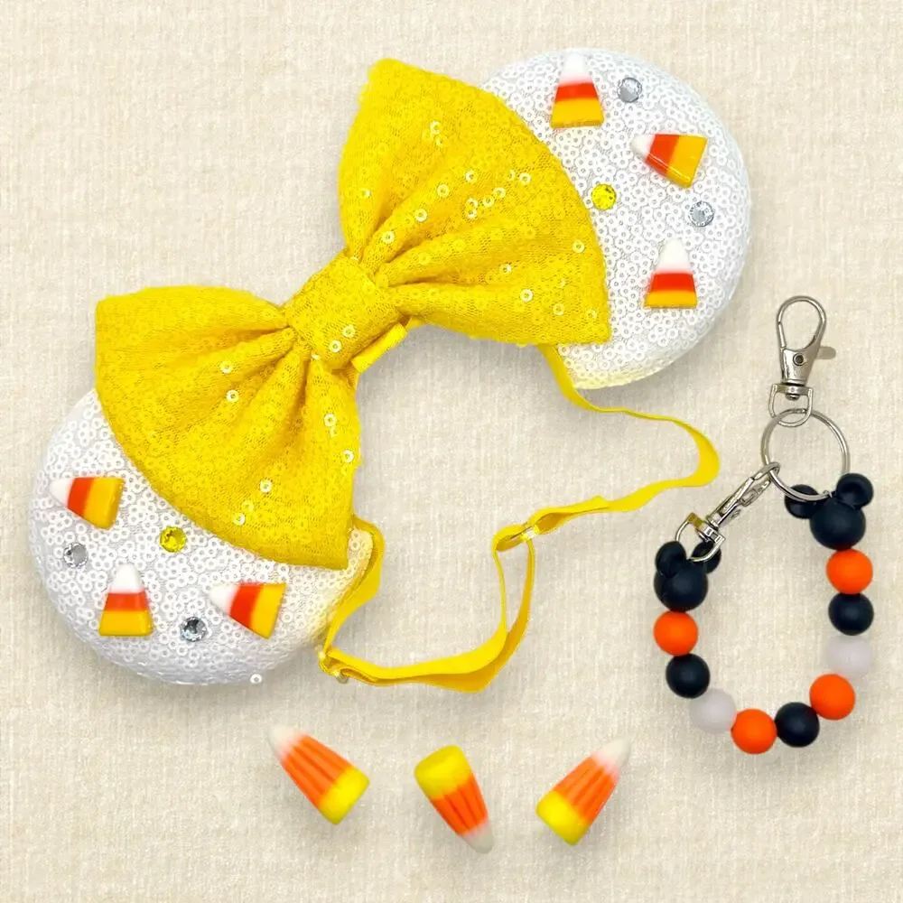 Elastic White Sequin Candy Corn Minnie Ears | Disney-Inspired Mouse Ears