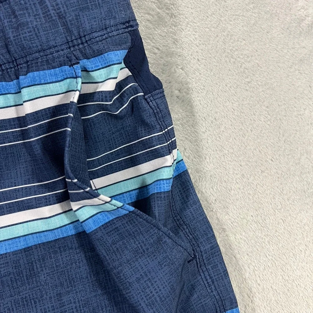 SPEEDO Swim Trunks Mens Large Blue Striped Board Shorts 7778275 Stretch