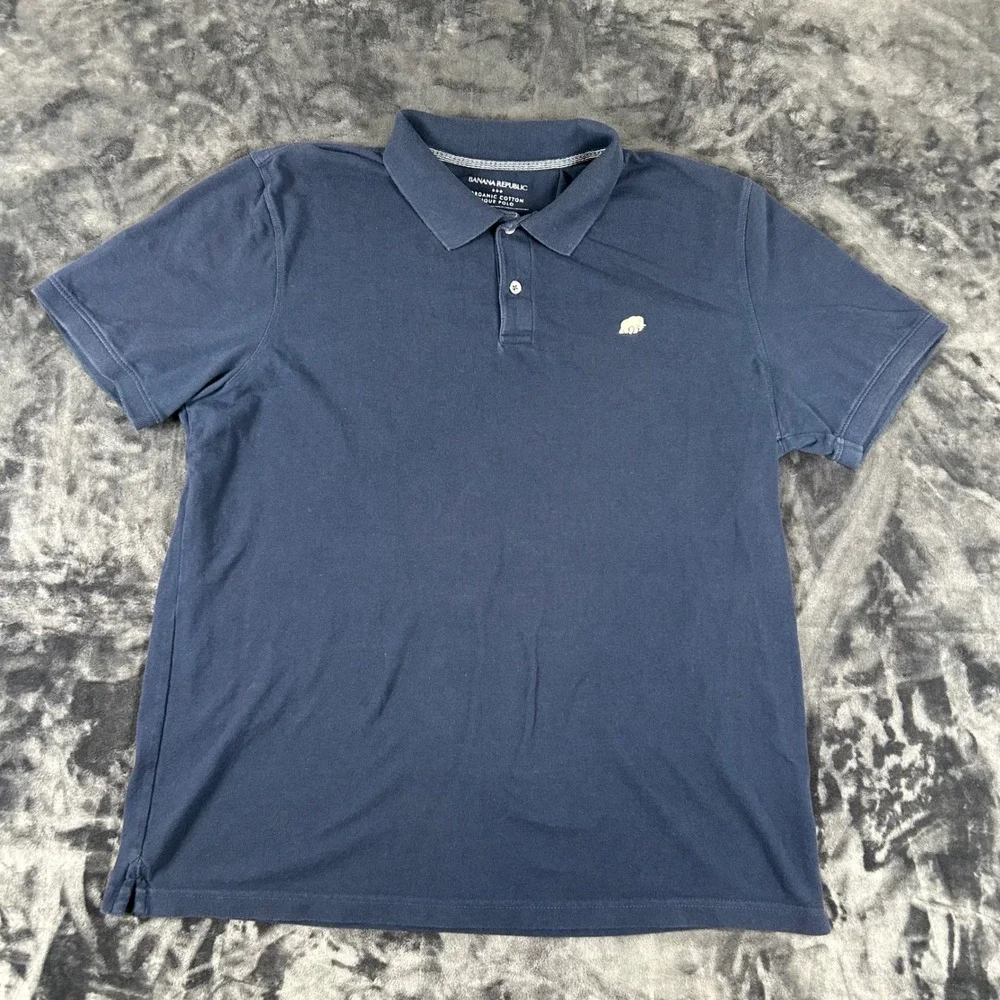Banana Republic Pique Polo Mens XL Navy Blue Organic Cotton Elephant Logo