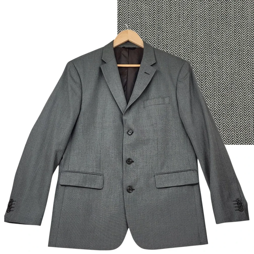 Banana Republic Blazer 42R Mens Gray Herringbone 3 Button Gardner Brown Jacket‎