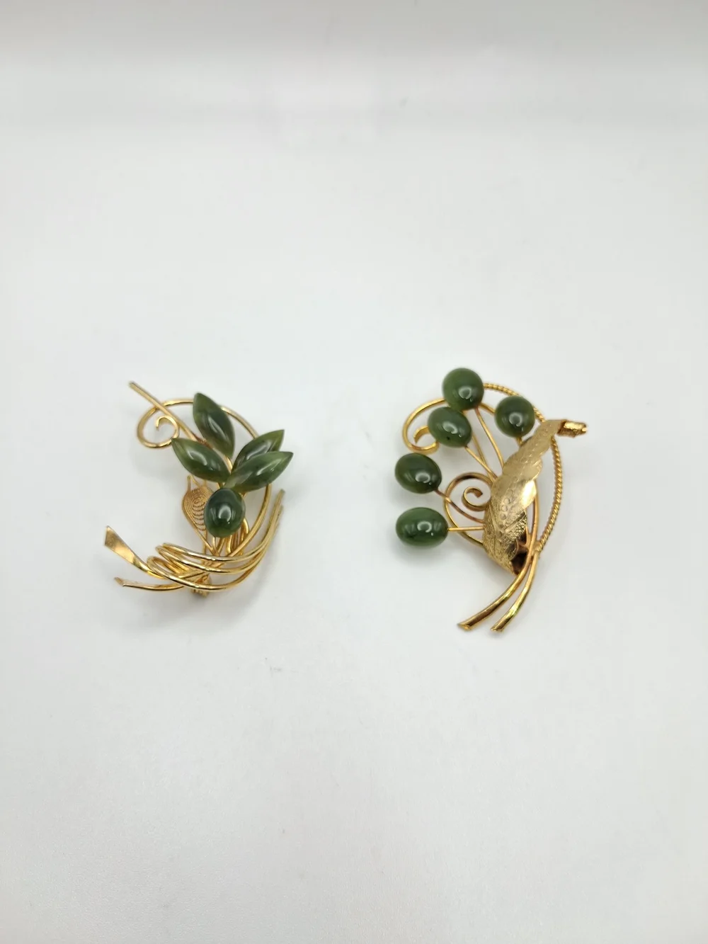 PM6. Gold-Tone and Jade Leaf & Floral Vintage Brooches - Elegant Women’s Jewelry