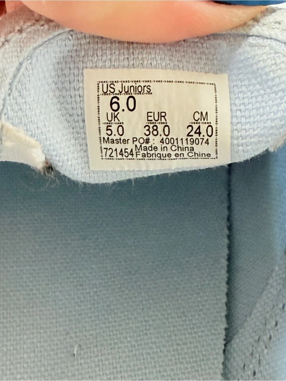 Vans size juniors