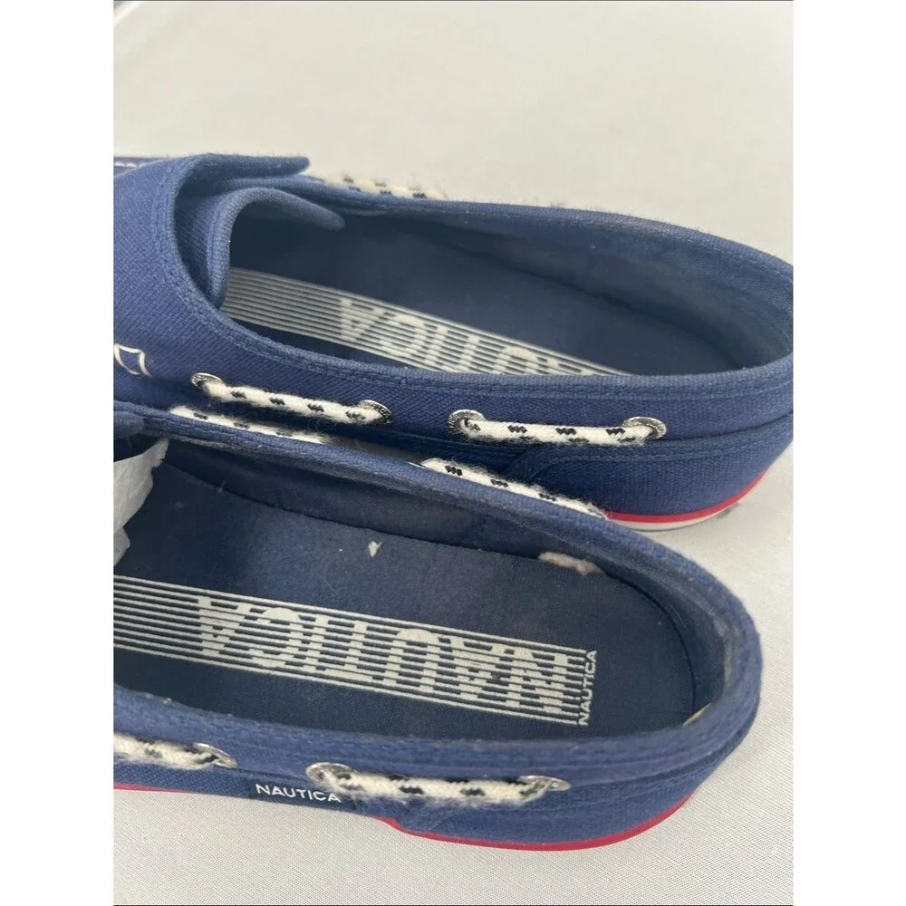 Nautica Navy Canvas Slip-On Boat Shoes with Red Accent