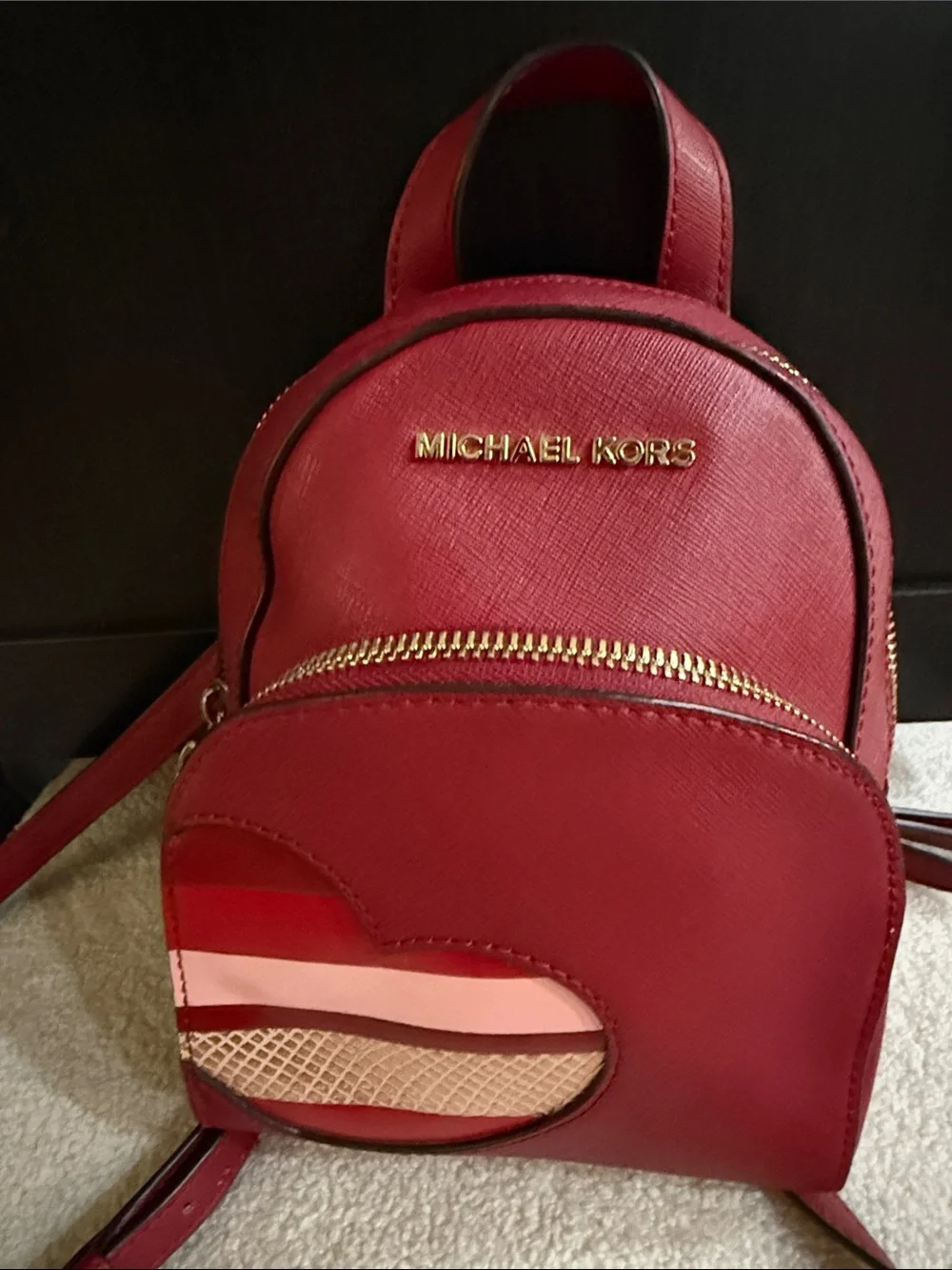Michael Kors Burgundy Mini Backpack with Heart Patch