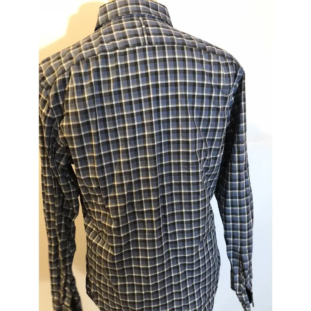 Banana Republic Dress Shirt Mens 15 -15.5 Medium Button Up Plaid Check Blue A5