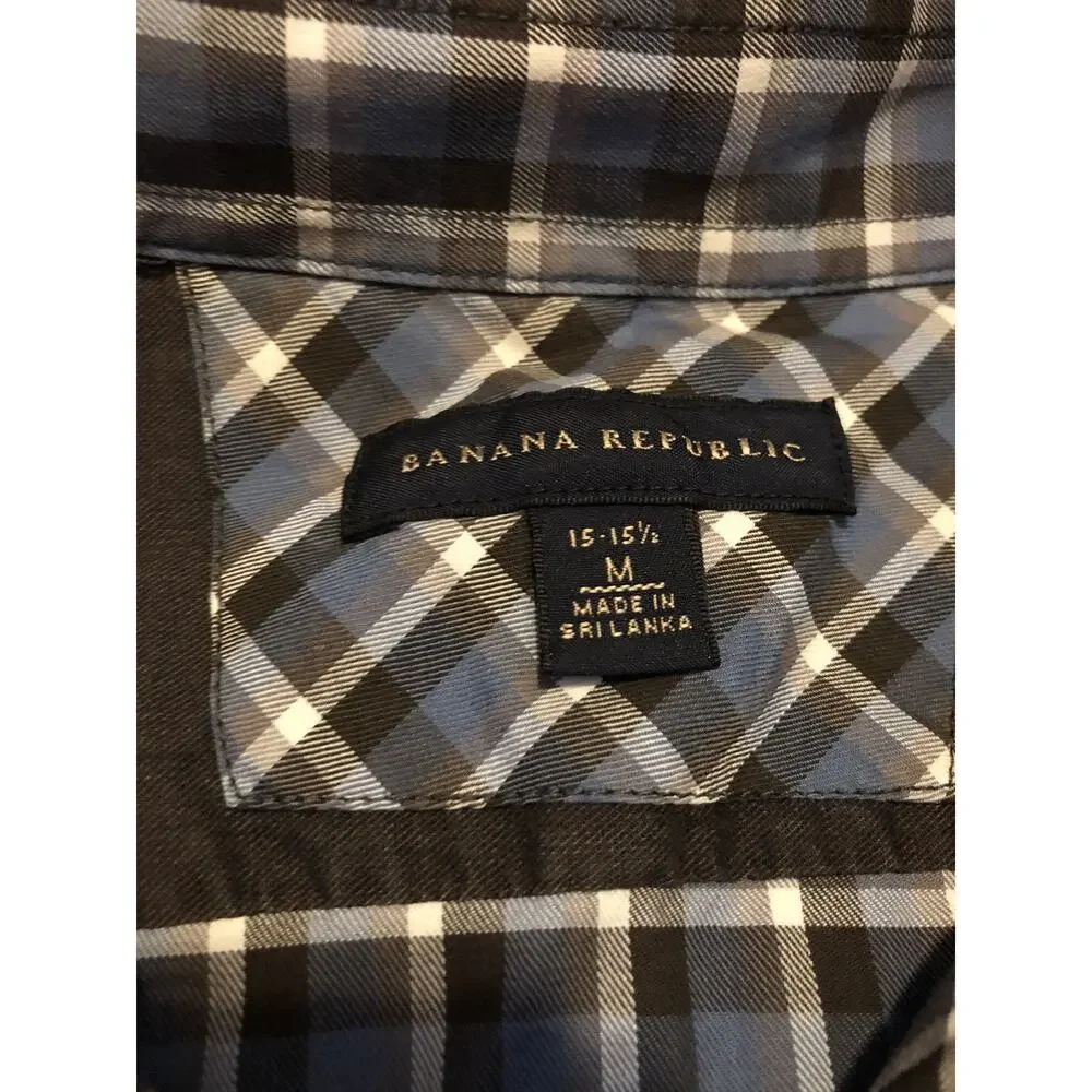 Banana Republic Dress Shirt Mens 15 -15.5 Medium Button Up Plaid Check Blue A5