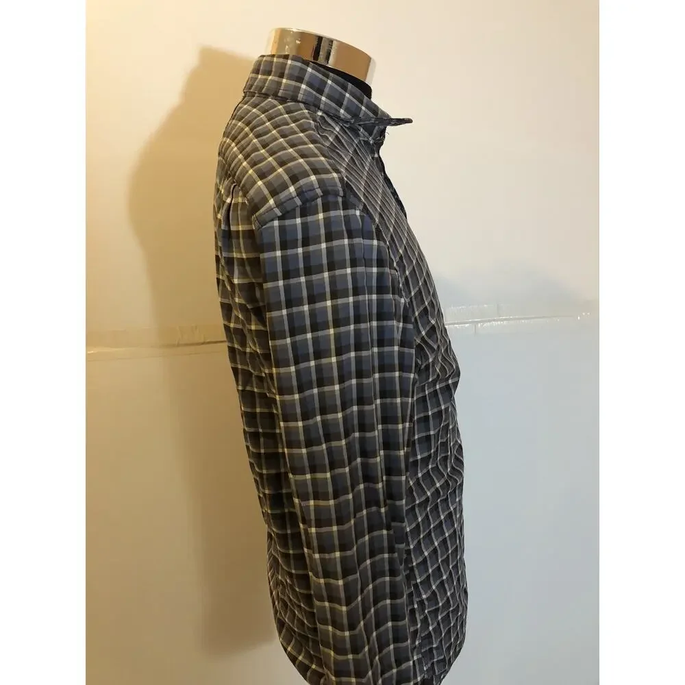 Banana Republic Dress Shirt Mens 15 -15.5 Medium Button Up Plaid Check Blue A5