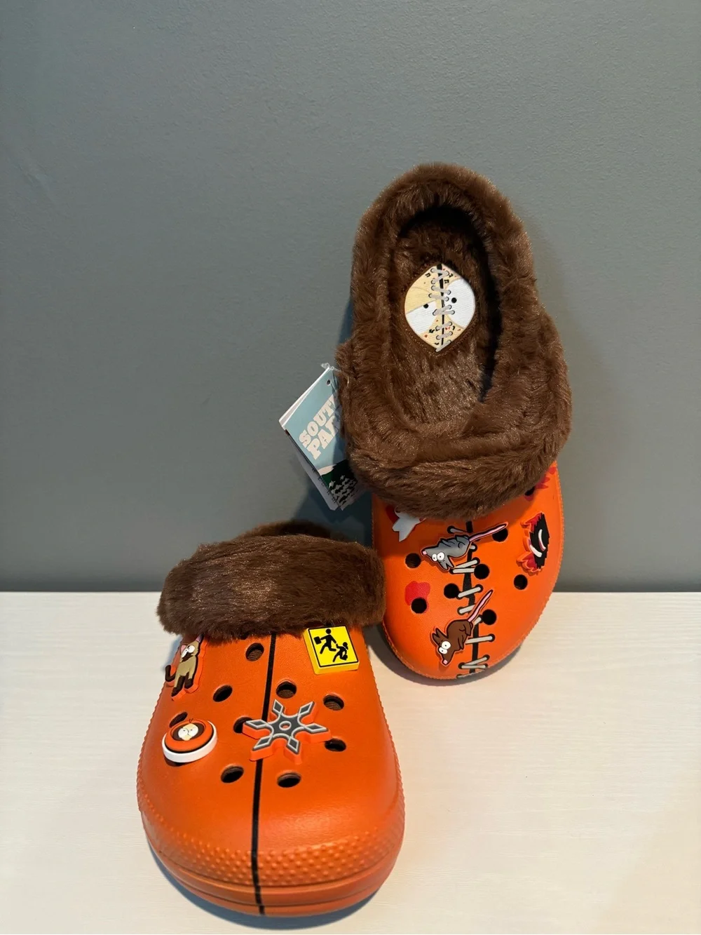 CROCS Orange Fur-Lined Clog Mules with Character Charms