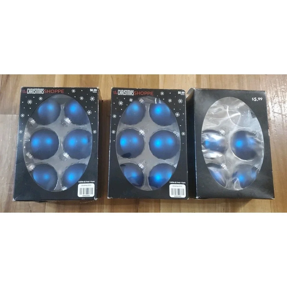 2015 Christmas Shoppe Blue Matte Glass Balls Christmas Ornaments Lot‎ Of 16