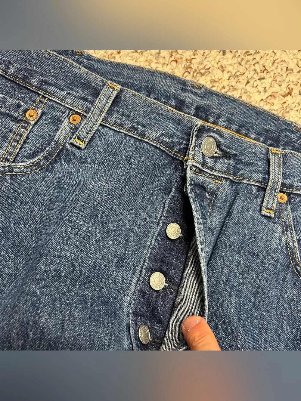 Levi’s Premium Mens 501 Button-Fly Straight Fit Blue Jeans 38x34 Big E