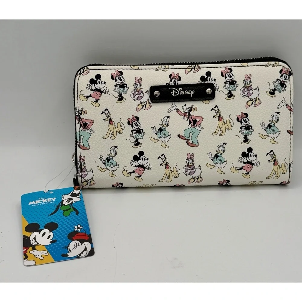 Disney and Friends Character Wristlet Wallet White  Mickey Minnie Mouse NEW